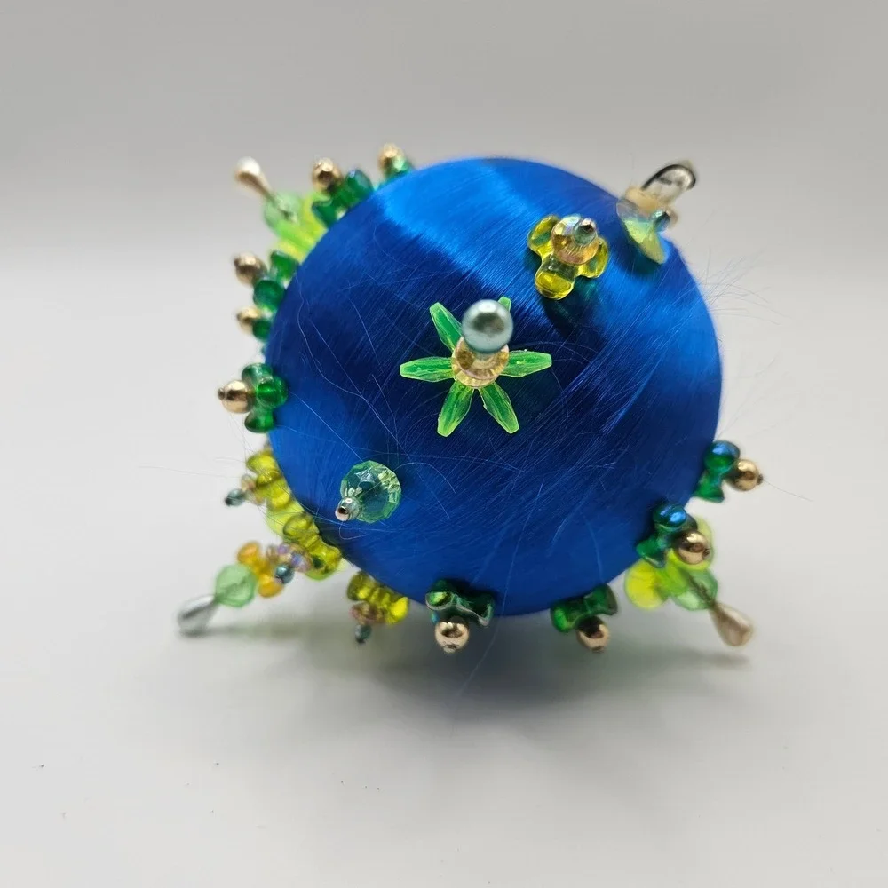Vintage Blue Green Beaded Christmas Ornament Elegant Holiday Decoration Handmade